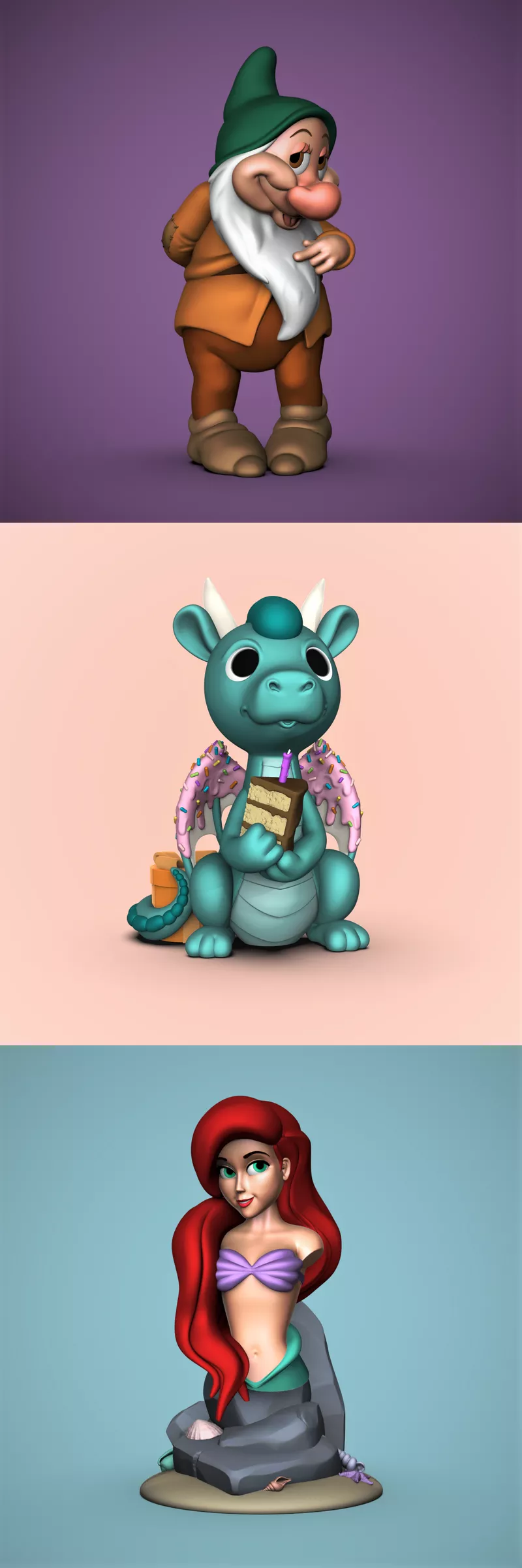 Bashful Dwarf and Sprinkles and Ariel Bust