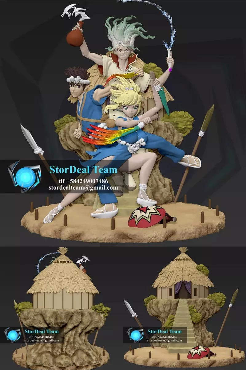 Kohaku, Senku, Chrome, and Dr. Stone - Anime Dr. Stone