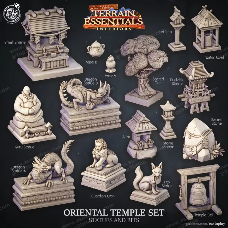 Oriental Temple Statues And Bits