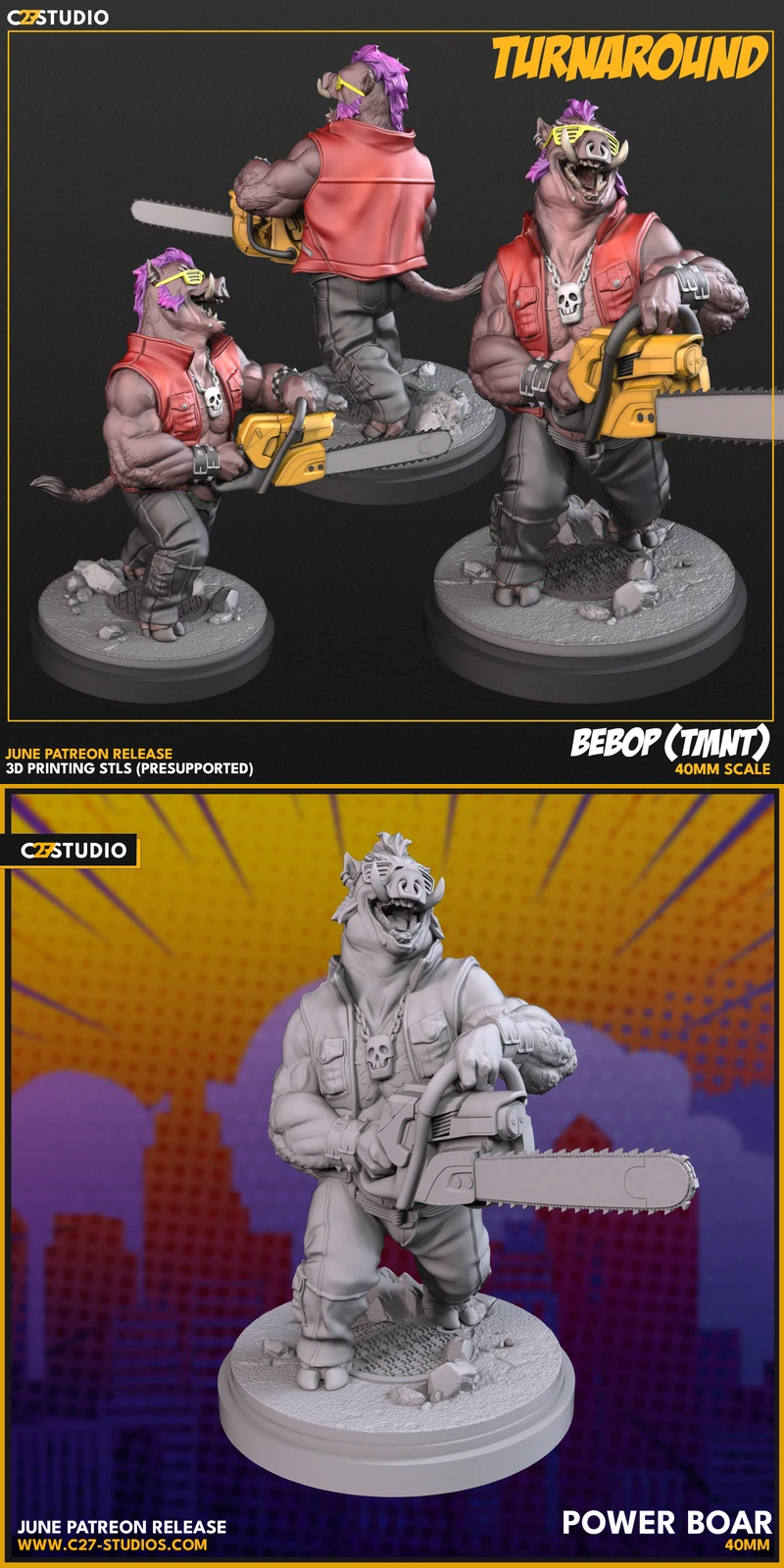 Bebop Power Boar STL | 3D Printable Villain Figure