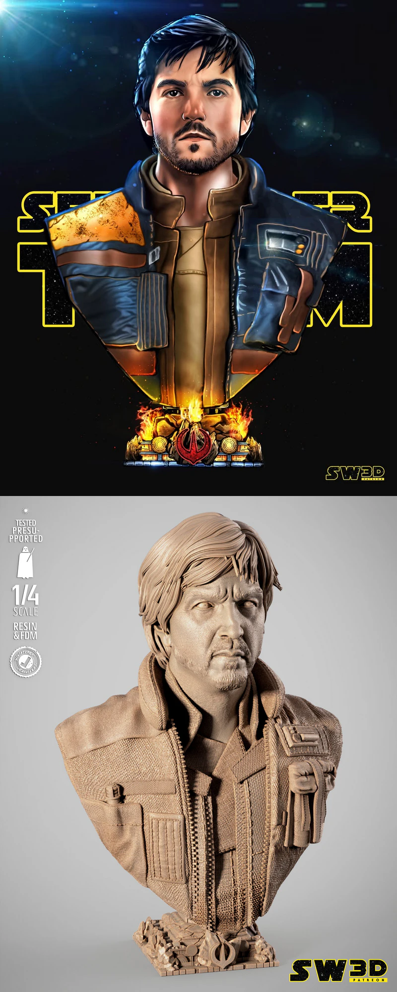 Cassian Andor Portrait Bust STL File for 3D Printing