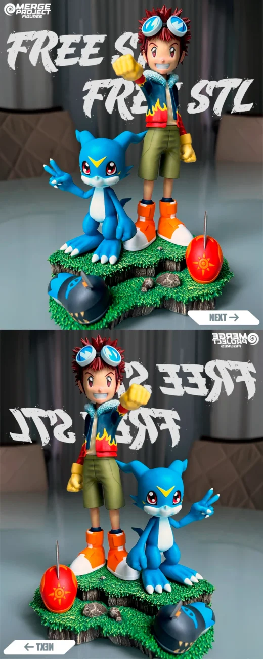 Davis and Veemon 3D Printable STL Figure Model