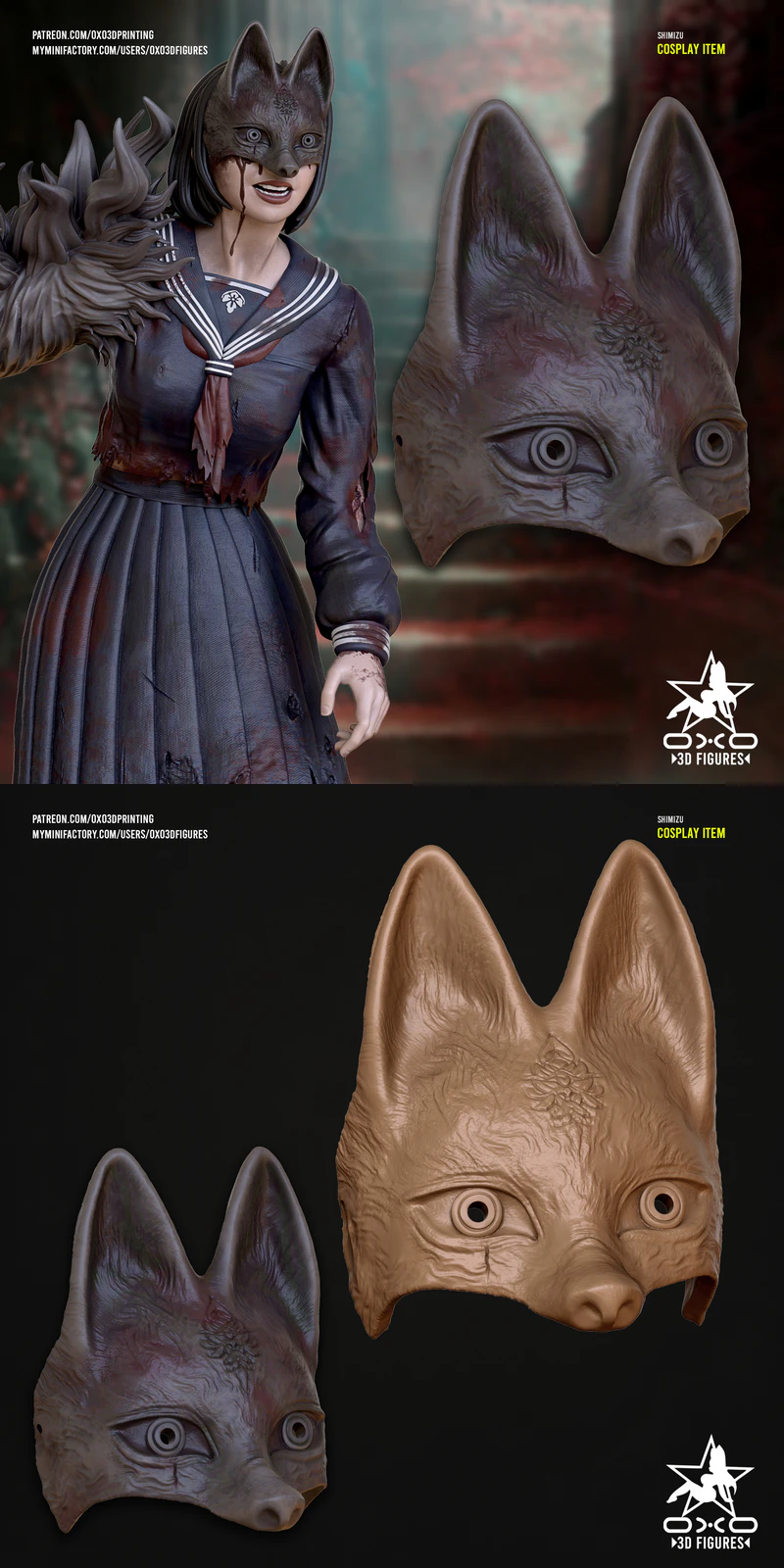 Hinako Fox Face Mask 3D Printable STL File