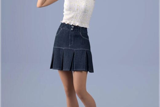 dForce HnC Pleated Denim Skirt Outfit for Genesis 8.1 Females