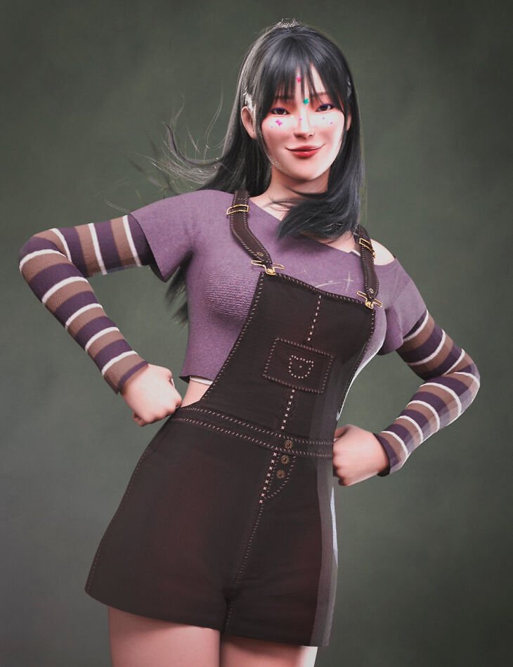dForce LA Overalls Outfit for Genesis 9 and 8 Female