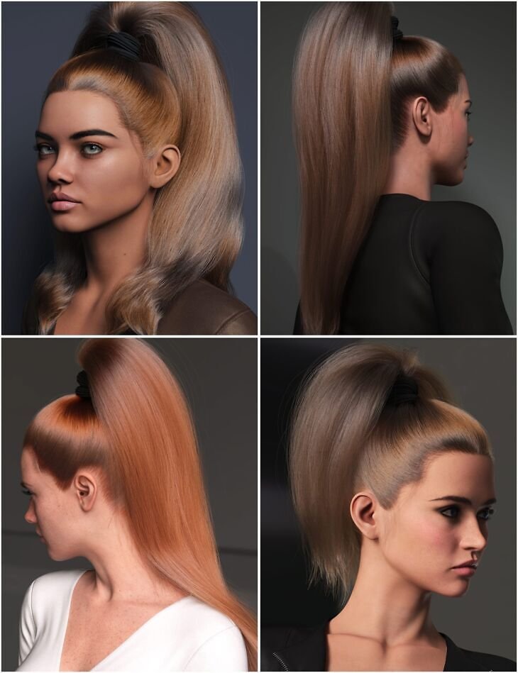 dForce Strand-Based 3-in-1 High Volume High Ponytails Hair for Genesis 9