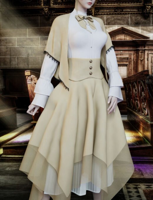 dForce Vintage Style Irregular Skirts And Shawls Outfit for Genesis 9