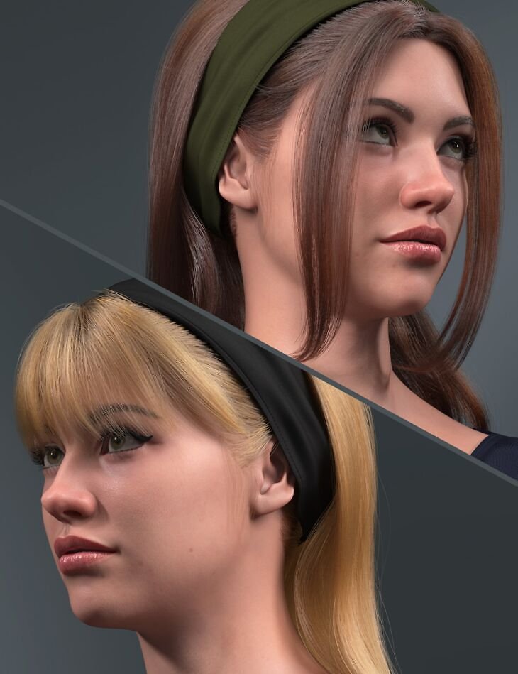 dForce Strand-Based 2-in-1 Long Hair with Headband for Genesis 9